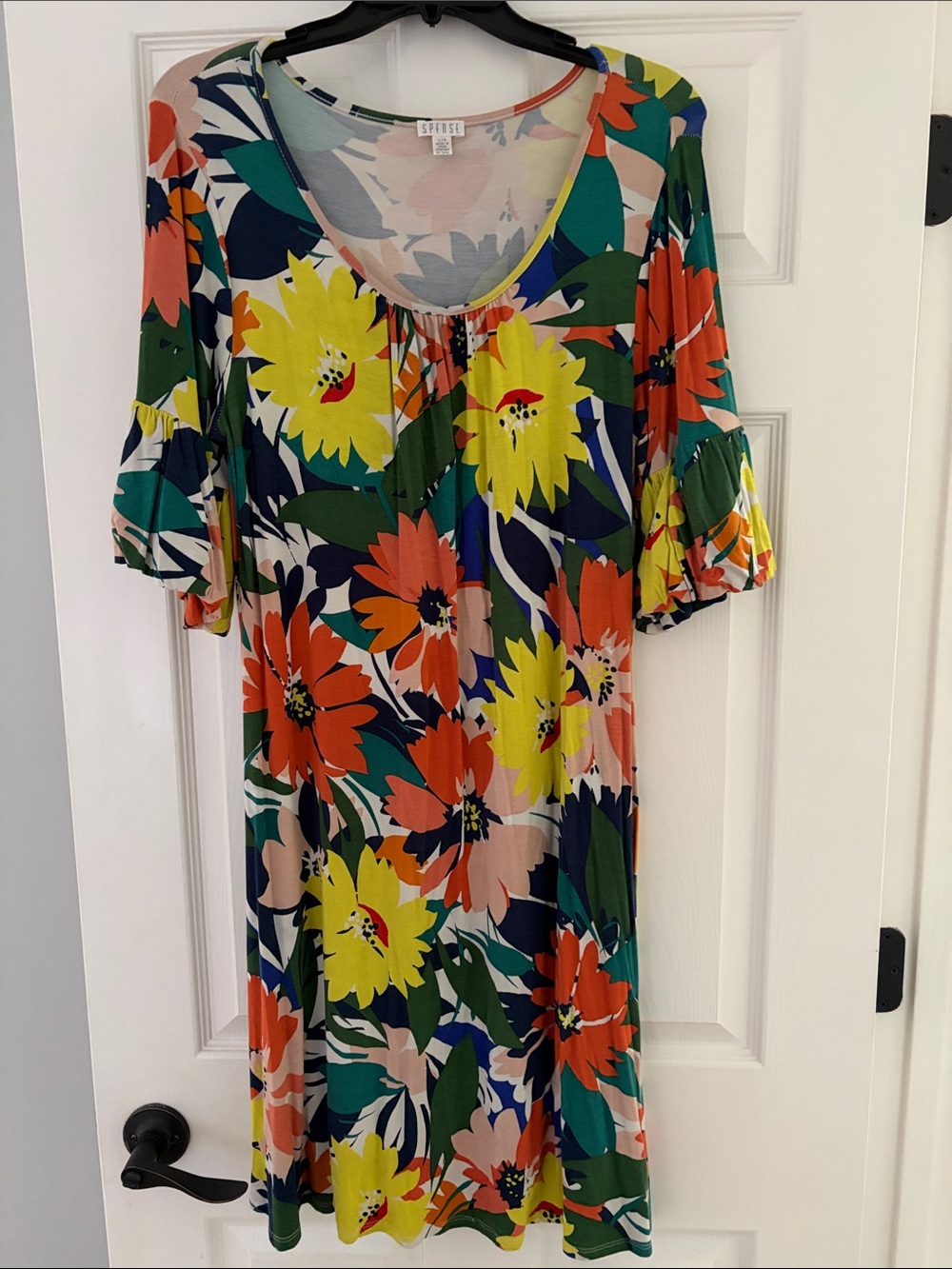Spense Floral Swing Dress in Yellow, Orange, Green, Navy, Cream